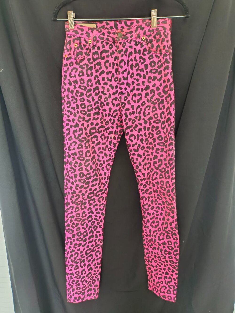 GUCCI Hot Pink & Black Leopard Print Skinny Jeans Pants - Size 25